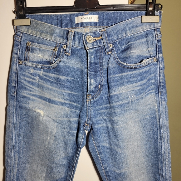 ❤️ 3 For $35 Moussy mid rise straight leg skinny ankle jeans distressed 24 25 - Picture 3 of 12